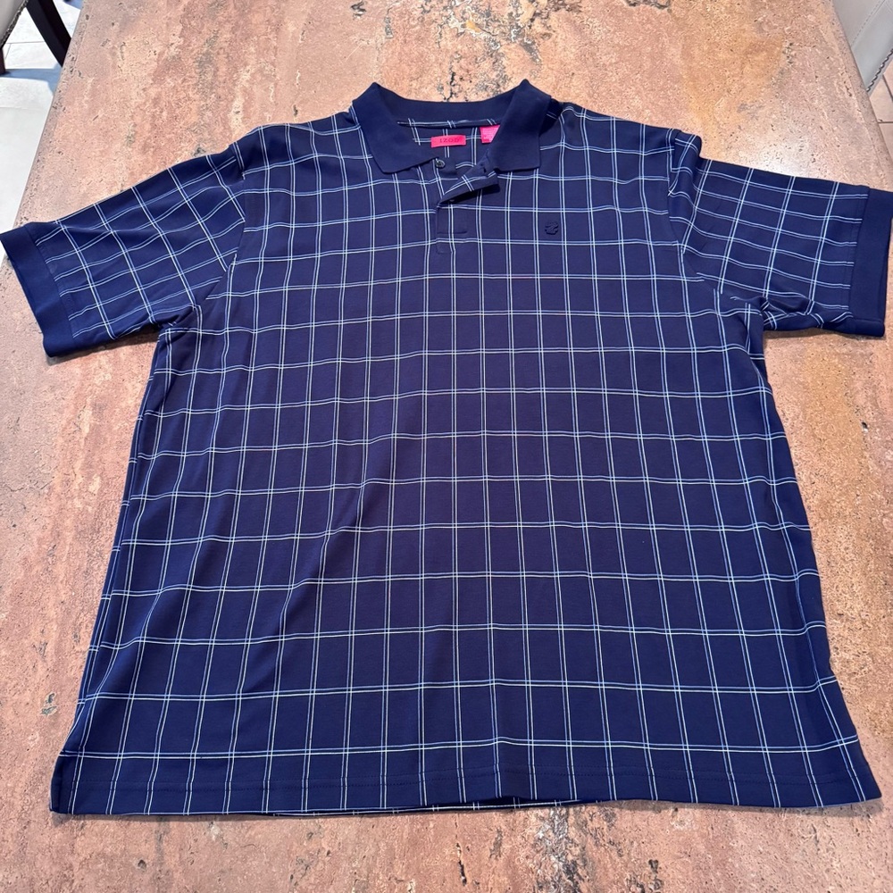 Izod Luxury Sport Navy Blue Checkered Mens Cotton Polo Shirt  NWT Size XXL